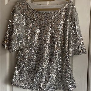 Silver white mesh sequin top